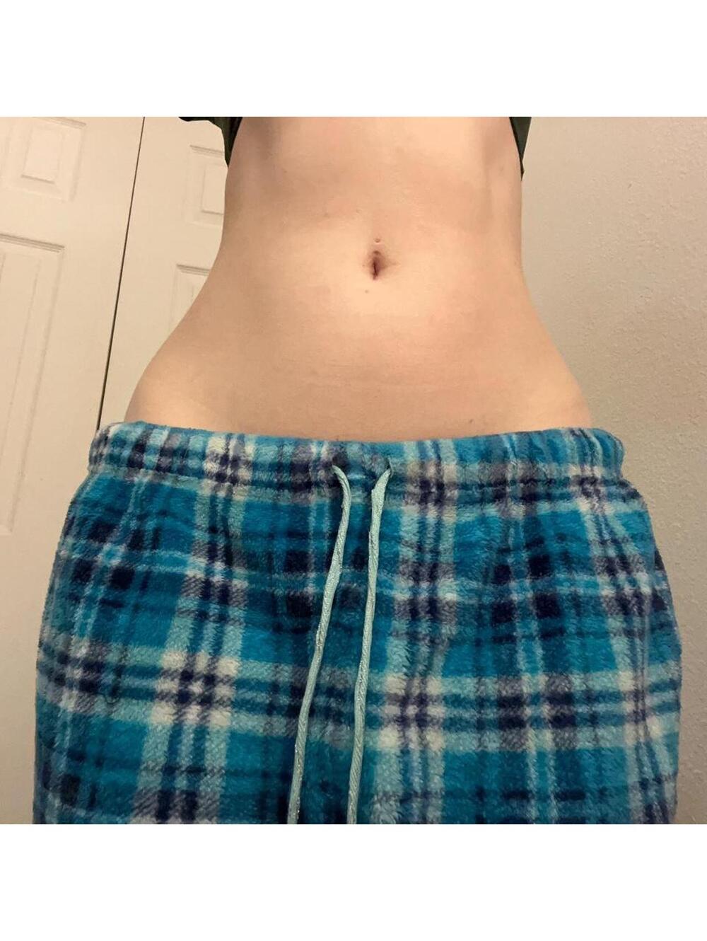 blue plaid pajama bottoms